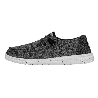 Image of HEYDUDE Women&#039;s Wendy Sport Knit Casual Slip On Flat Shoes Moccasin Style, Black/White, 3 UK