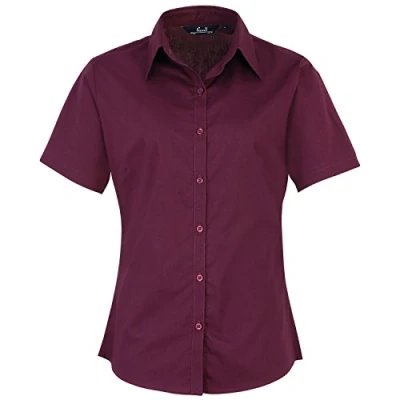 Image of Premier Short Sleeve Poplin Blouse/Plain Work Shirt (18) (Aubergine)