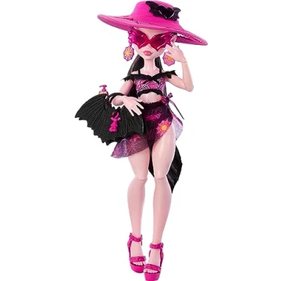 Image of Monster High Scare adise Island Draculaura Doll with Swimsuit, Sarong and Beach Accessories Like Hat, Sunscreen, Tote