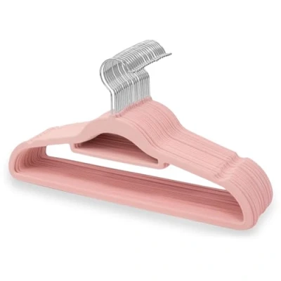 Image of 1ABOVE Premium Quality 20 pack Non Slip Velvet Hangers (44cm) Heavy Duty Suit with Tie Bar, 360 Swivel Hooks Space saving, sturdy to hold Jacket, Jumper &amp; Pullover(Set of PINK)