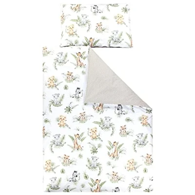 Image of TupTam Children Bedding Set Duvet Cover Pillowcase Two Sided, Safari/Lion/Brown/Leaves/Green, 135x100 cm
