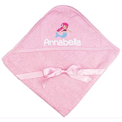 Image of TeddyTs Personalised Mermaid Pink Baby Bath Time Hooded Towel