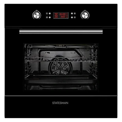 Image of Statesman BSM60BL Built In Multifunction Oven, 8 Cooking Functions, LED Display, 2 Oven Shelves, 1 Universal Pan, Removable Door, Easy Clean Enamel Interior, Black