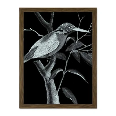 Image of Wee Blue Coo Kingfisher Illustration Night Large Framed Art Print Wall Poster 18x24 inch