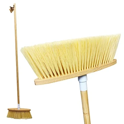 Image of Bamboo Broom Indoor Floor Brush Traditional Sweeping Made from Natural Handle and Head Stock, Sustainable Wooden for Household Cleaning
