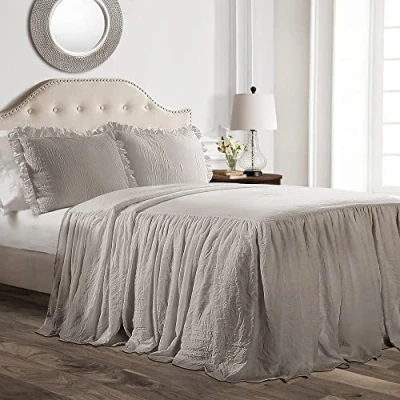 Image of Lush Decor Ruffle Skirt Bedspread, Polyester, Gray, Queen