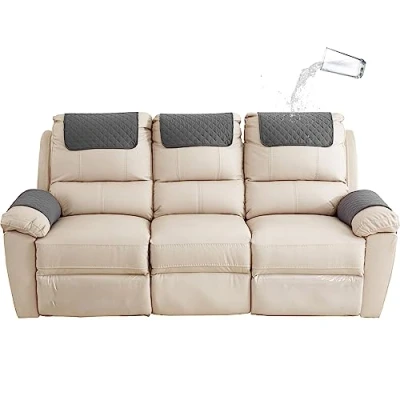 Image of GYHH Sofa Armrest Cover, Headrest Cover for Recliner Chair Arm Cover,Armchair Slipcover Nonslip Quilted Furniture Protector Pets Leather Couch (Dark Gray,3 Seat 5 pc)
