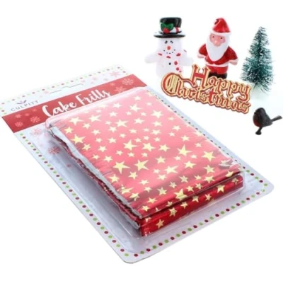Image of Culpitt Red And White Merry Christmas Cake Decoration Kit, Festive Toppers Including Snowman, Santa, Robin, Plaque, Tree, Stars Frill 6 Piece Set