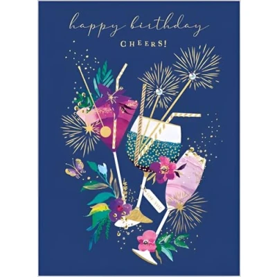 Image of Female Birthday Card for Her General Women Special Finishes Contemporary Cocktail and Flower Design Made in the UK Eco Friendly