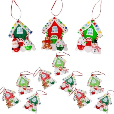 Image of Christmas Tree Hanging Decorations Homes Decorated with Cup Cake Candy Santa Snowman Teddy Xmas Wall Home Décor Ornaments 12pcs Set