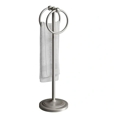 Image of BGL Fingertip Towel Holder Stand Hand Ring for Bathroom or Kitchen Vanity Countertops to Store Towels Washcloths dishcloths 2 Hanging Rings，19&quot; High Brushed Nickel