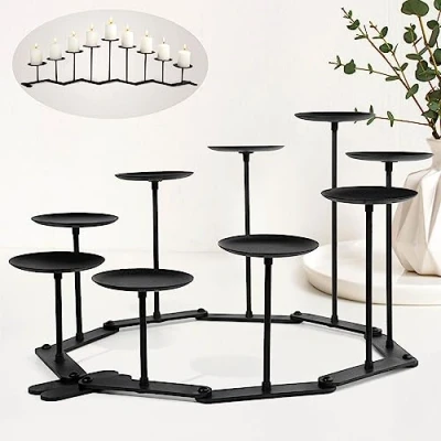 Image of Adjustable Candelabra Candle Holder: Black Iron Fireplace Holder for Pillar Candles 9
