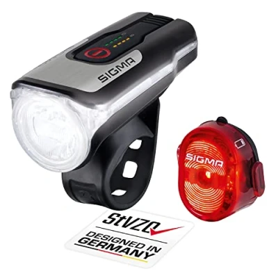 Image of SIGMA Sport Aura 80 and NUGGET II LED Bike Light Set, StVZO Approved, Battery Powered Front Rear Light, Black