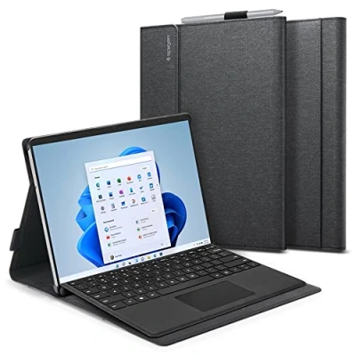Image of Spigen Stand Folio Compatible with Microsoft Surface Pro 9 / 8 Case Cover Pen Holder (2022/2021) Charcoal Gray