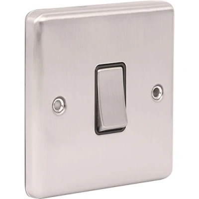 Image of 1 Gang Single Light Switch, Brushed Chrome Steel Satin Stainless, 2 Way, 10AX (W01BSB)