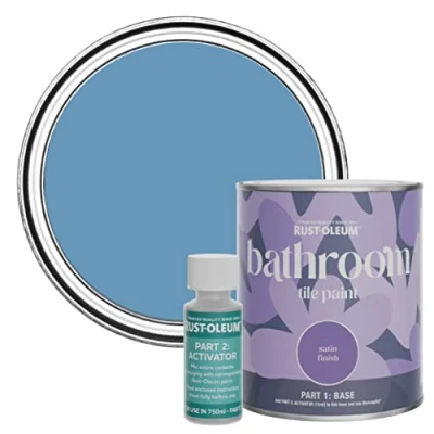 Image of Rust Oleum Blue Water Resistant Bathroom Tile Paint in Satin Finish Cornflower 750ml