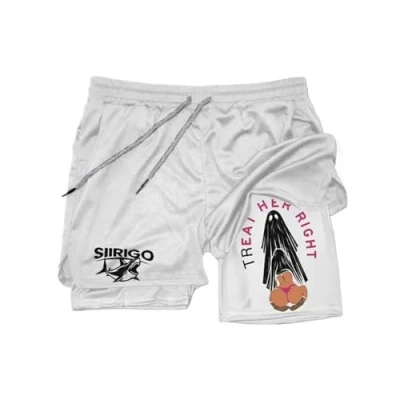 Image of Siirigo Shorts Men, Sexy Boobs Graphic Print Gym Performance Shorts, Running with Phone Pocket (M,B 5)