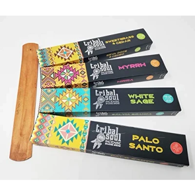 Image of Tribal Soul Incense Smudge Sticks Palo Santo, White Sage, Cedar Sweetgrass with JRose Holder TS 3