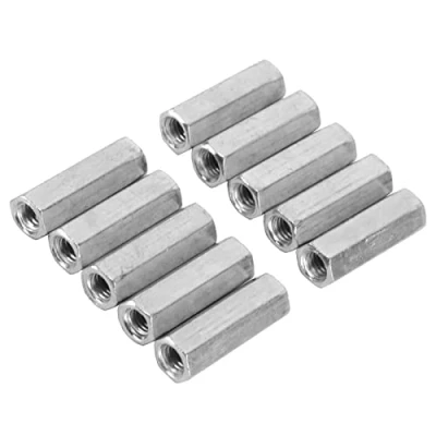 Image of Carbon Steel Long Hex Coupling Nut 10pcs M6 30mm*10mm*6mm Female Thread Straight Fitting Rod Threaded Bar Studding Nut(M6*30)