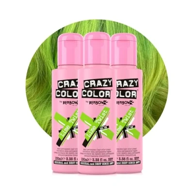 Image of Crazy Color Vibrant Lime Twist Semi Permanent Trio Hair Dye. Highly Pigmented Green Conditioning &amp; Oil Nourishing Vegan Formula No Bleach or Ammonia 300ml
