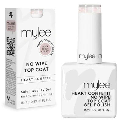 Image of MYGEL by Mylee Nail Gel Polish Heart Confetti No Wipe Top Coat 15ml, UV/LED Soak Off Art Manicure Pedicure, Professional, Salon &amp; Home Use, Long Lasting, Easy to Apply, Chips, Durable Safe