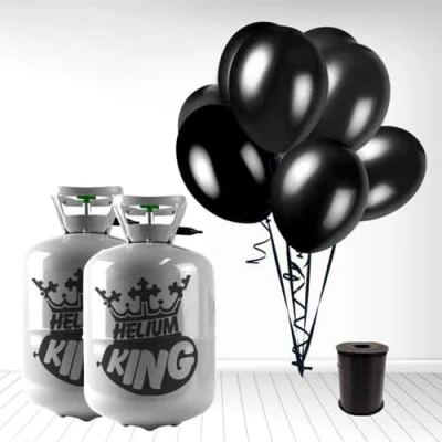 Image of Disposable Helium Gas Cylinder with 30 Balloons and Curling Ribbon included (Black, Pack of 2)