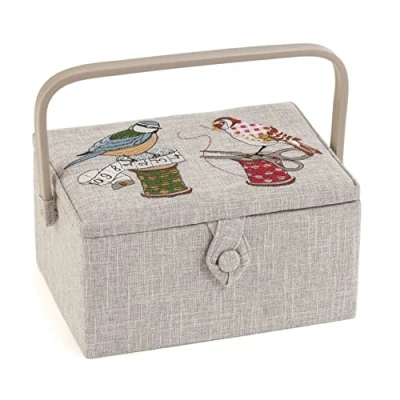 Image of Hobby Gift Medium Sewing Craft Storage Box, Embroidered Birds on Bobbin