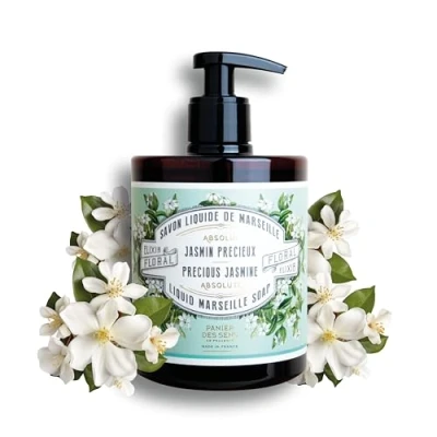 Image of Panier des Sens Liquid Hand Soap Jasmine Soothing Wash With Olive and Coconut Oil Savon de Marseille Made in France Organic 96% Natural Ingredients Vegan 500ml