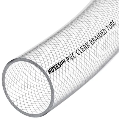 Image of 38mm (1 1/2&quot;) ID PVC Clear Reinforced Braided Air, Water, Oil, Gas, Food Flexible Plastic Hose Tube 30 Metres