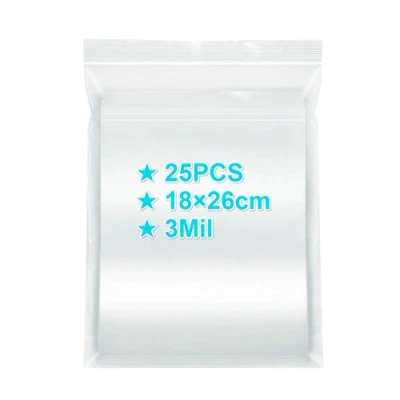 Image of Resealable Ziplock Bags 18x26cm, 25PCS, 3 Mil Extra Thick Medium Size Clear Plastic Grip Seal with Lock Zipper, Storage Pouches for Food Sandwich Mask Incense Packaging