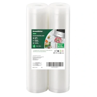 Image of Bonsenkitchen Vacuum Food Sealer Rolls Bags, 2 Packs 28 x 600 cm Storage Bags (Total 12 m), BPA Free, Durable Commercial Customized Size for and Sous Vide Cooking, VB3207