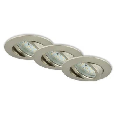 Image of BRILONER Leuchten Recessed LED Downlight, Set of 3 Adjustable Ceiling Lights, 5 Watt, 400 Lumens, 3,000 Kelvin, IP23, Matte Nickel, 82x28mm (DxH)