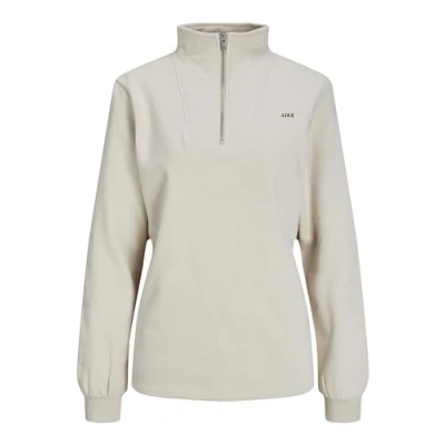 Image of JJXX Women&#039;s Jxabbie RLX LS Half Zip Sweat SWT Noos Sweatshirt, Moonbeam/Print: Black Logo, L