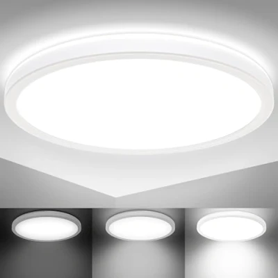 Image of B.K.Licht LED Ceiling Light, 3 Levels Dimming, Built in 18W Board, 4000K Neutral White, 2400Lm, Ø11.5in, Ultra Flat, Memory Function, Indirect Backlight, Modern Round Panel, IP20