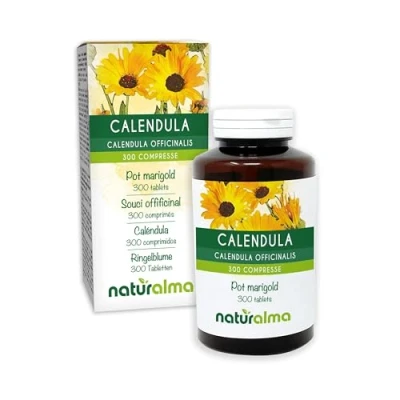 Image of Pot Marigold (Calendula officinalis) Capitula (Flower Heads) Naturalma 150 g 300 Tablets Food Supplement Natural and Vegan