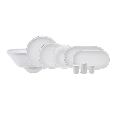 Image of Karaca Streamline New Saturn 59 Piece Dinnerware Set for 12 People,New Generation Bone, Dinner Plates, Pasta Bowls,Salad/Cereal Bowls,Side Serving Platters,Porcelain Crockery Set, White Gold