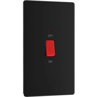 Image of BG Electrical Double Pole Rectangular Switch with LED Power Indicator, 45A, Matt Black