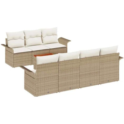 Image of vidaXL 8 Piece Garden Sofa Set with Cushions Beige Poly Rattan Acacia