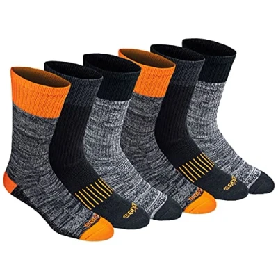 Image of Dickies Men&#039;s Dri tech Moisture Control Crew Socks Multipack, Hi Vis Orange Black (6 Pairs), Shoe Size: 5 9