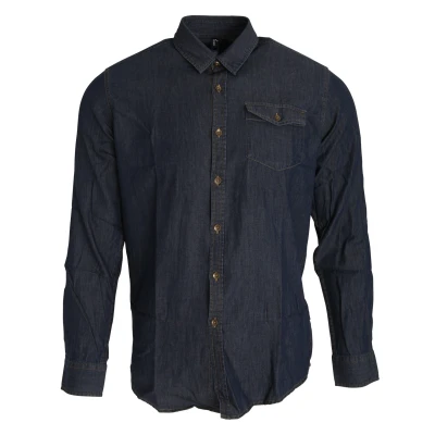 Image of Premier Mens Jeans Stitch Long Sleeve Denim Shirt (Indigo Denim) Indigo Blue Size 2XL