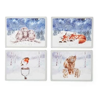 Image of Wrendale Designs Set of 4 Winter Skies Large Placemats