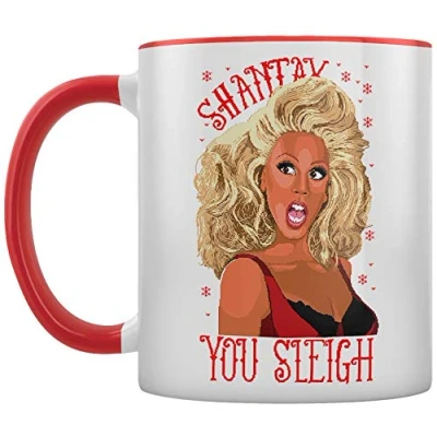 Image of Grindstore Shantay You Sleigh Drag Queen Inner 2 Tone Tea and Coffee Mug Red 12x9.5cm