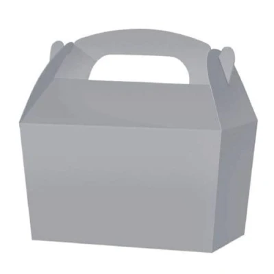 Image of COLOURED SNACK Boxes PACK OF 10 Children/Kids Party Carry Food Meal Fun Picnic Birthday Wedding Favour / Baby Shower Box Loot Bag (Silver)