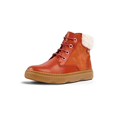 Image of Camper Kiddo KIDS Laceup ankle boots for kids, Size: 2.5, Medium red Leather and textile