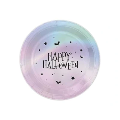 Image of Gem Imports Happy Halloween Holographic Round Paper Plates 25cm Pack of 20