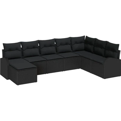 Image of vidaXL 8 Piece Garden Sofa Set with Cushions Black Poly Rattan