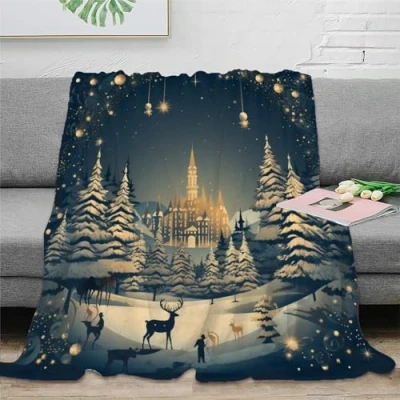 Image of DJHVJS Snowy Christmas Fleece Throw Blanket 3D Bed Lightweight Breathable Soft Warm Microfiber Sport Bedding for Couch Kids Teens Adults 80x90inch(200x230cm)