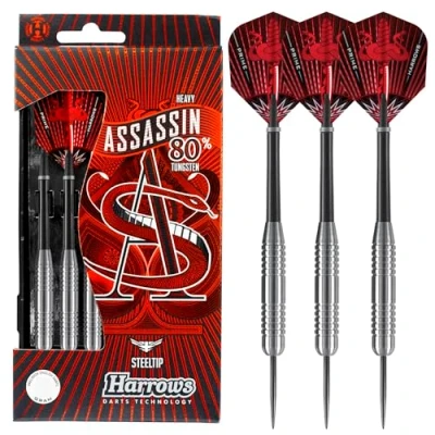 Image of Harrows Assassin Tungsten Pro Darts Steel Set with Carry Case 1840 g, All Weights Includes Alamo Shafts, 100 Micron Prime Flights, and Travel 40g