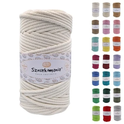 Image of Cotton Cord 5 mm 100 m, 46 Colours, White Colour, Macrame Yarn, Braided with Core, Cord, Crochet Rope,