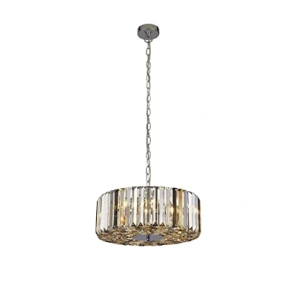 Image of Chapeau 4 Light Chrome Pendant / Semi Flush, Amber, Smoke And Clear Glass Crystals